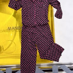 DKNY  Black Long Sleeve Button Up PJ Set With Hot Pink Logo Dots and Pockets- Photo 0