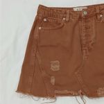 Free People We The  Denim Jeans Skirt Size 27 Brown Button Fly Deconstructed Photo 4