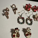 Lot Of 5 Holiday Pierced Earrings Christmas Gold Tone Candy Cane, Poinsettia Etc Photo 1