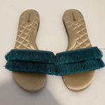 Birdies Sparrow Fringe Slide Sandal Teal Azure Satin Mule Size 10 Photo 0