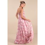 Lulus NWT  Novella Pink Floral Ruffled Bustier Lace-Up Maxi Dress Gala Size S Photo 2