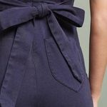 Anthropologie • Chino Jumpsuit navy blue wide leg wrap tie waist stretch twill Photo 1