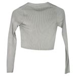 ZARA Cropped V Neck Long Sleeve Fitted Ribbed Knit Button Down Sweater XS Beige Photo 10