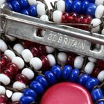 Beaded Red, White, & Blue Flower Vintage Pin/Brooch Made in Britain Red Photo 5