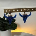 Bull Skull Floral Earrings Blue Photo 3