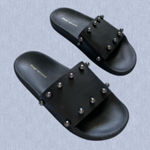 Stuart Weitzman  Superstud Leather Slip On Sandals Size 6 in Black Photo 0