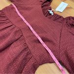 Lena & Lou Deep Red Woven Empire Waist Babydoll Midi Dress Puff Sleeves 1X New Photo 4