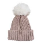 Mountain Warehouse Knit Beanie Hat Womens Faux Fur Pom Pom Taupe Pink Winter Ski Photo 1