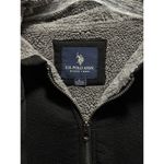 U.S. Polo Assn. Black/Gray Zip Up Fleece Hood Jacket Size L Zip Pocket Logo Sherpa Photo 2