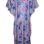 Vintage Lynn Bee Angel Sleeve Tiered Dress Purple Floral Belt Size L 80s Size L Photo 0