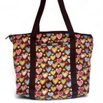 LeSportsac DeLuxe Everyday Bag Purse Brown Colorful Hearts EUC Tote Waterproof Photo 0