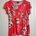 Torrid pink floral babydoll smocked crewneck top size 00/medium O37 Photo 6