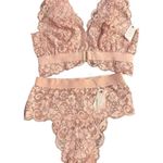 Free People NWT  x We Are HAH Got Ur Back Lace Bra & Panty Set‎ Copper Rose Sz XS Photo 0