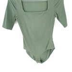 BODEN Square Neck Sage Green Extended Short Sleeve Stretch Fitted Bodysuit Size 2 Photo 7
