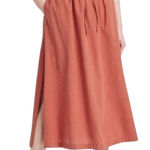 Universal Threads Universal Thread Pull-On Midi A-Line Skirt L Cotton Lagenlook Minimalist Orange Photo 0