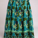 Coldwater Creek  Floral Tiered Midi Skirt Blue Green Rayon Women's Size M Photo 0