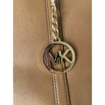 Michael Kors Tote Bag Cognac Leather Gold Tone MK Logo Shoulder Bag Laptop Carry Photo 1