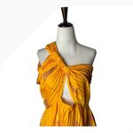 Isi Brown Dress women Medium Yellow Pleated One Shoulder Cutout Asymmetric Midi Photo 5