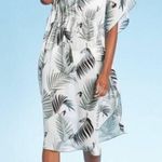 Kona Sol  Palm Leaf Short Sleeve Midi Cover Up Kaftan Duster White Green Large Photo 0