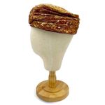 Vintage Valerie Modes Draped Turban Pillbox Hat – Metallic Gold & Bronze Brocade Brown Photo 4