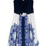 Venus  Navy White Chiffon‎ Asymmetrical Handkerchief Midi Dress Cutout Tie Front Photo 0