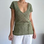 Vintage Crochet Cottagecore Top Olive Green‎ Green Size M Photo 5