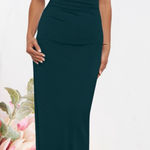 XScape Women's Isla Long CREPE OFF THE SHOULDER Green RUFFLE Dress Plus Sz 20 Photo 0