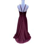 Mori Lee  Satin Bridesmaids Dress With Matching Satin Waistband in Bordeaux Photo 8