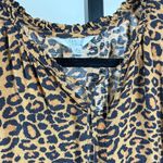 Leopard Peplum Blouse Long Sleeve Boho Chic Flowy Tiered Hem Top Women’s Small Brown Photo 2
