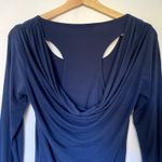 CAbi dark blue dramatic top long sleeved cowl back women's size S rayon blouse Photo 6