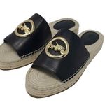 Coach Shoes Camille Espadrille Jute Footbead Black Leather Gold Size 7.5 Photo 0