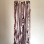 Soulmates satin striped pants elastic waist belted pink grey women’s size M Photo 1