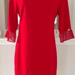 Slny  Illusion Cuff Sheath Dress in Red Midi Dress Petite Size 10 New with Tag Photo 13