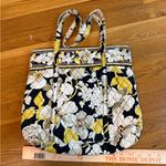 Vera Bradley  Tote Holiday Design Retired Pattern Dogwood Black Yellow White Gray Photo 7