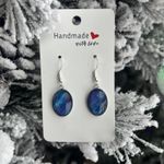 Handmade Poured Paint Oval Earrings Blue Purple Swirl Stainless Steel Artisan Photo 2