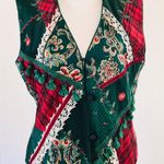 Susan Bristol Vintage  Christmas Red Green Patchwork Vest Corduroy Plaid Tassels Photo 2
