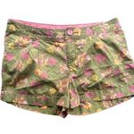 Y2K Vintage Green & Pink Hibiscus Flower Short Shorts Sz 9 Photo 0