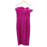 Amanda Uprichard NWT Liz Feather Trim Strapless Sequin Dress in Hot Pink Size XL Photo 2