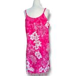 Vintage 90s Mini Dress Hot Pink Tropical Print Hibiscus Floral Slip Dress Fringe Size L Photo 4