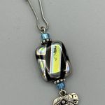 Vtg Iridescent Electric Blue Green Black Glass Purse Zipper Pull Elephant Charm Size 0 Photo 2