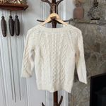 J.Crew Alpaca & Merino Wool Cream Cable Knit Half Sleeve Sweater Photo 4