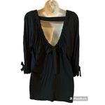 Hannah Sz S Soft Black Tie Sleeve Deep V Tie Back Top Photo 2