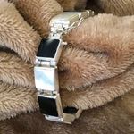 Onyx Art Deco Black  White Mother of Pearl Sterling Silver Bracelet Photo 1