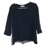 Loft Ann Taylor L Flowy Floral Back Sweater 3/4 Sleeve Rib Knit Mixed Media Photo 0