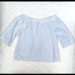 Madewell  Clean Off-the-Shoulder Blue Striped Shirt Size Small 100% Cotton Photo 4