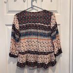 Jolt  Boho Patchwork Crochet Tassel 3/4 Sleeve Top Womens S Floral Print Boho Photo 6