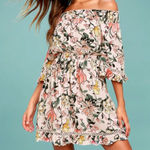 Lulus  Hello Darling Blush Pink Floral Print‎ Off  the Shoulder Dress LARGE Photo 0