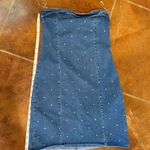Rhinestone Embellished Strapless Mini Denim Women’s Large Dress Blue Photo 0