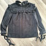 Madewell Black Eyelet Mockneck Ruffle Long Sleeve Blouse Top Size S Photo 0