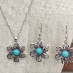 Flower Pinwheel Necklace and Earring Set with Faux Turquoise Silver Photo 0